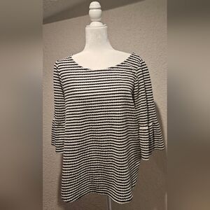 Green Envelop Navy & Cream Striped Waffle Knit Scoop Neck Top Plus Size 1x